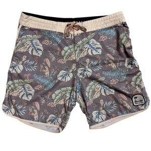 Howler Brothers Board Shorts Men's Sz 36 Floral Stretch Unlined Gray Beige